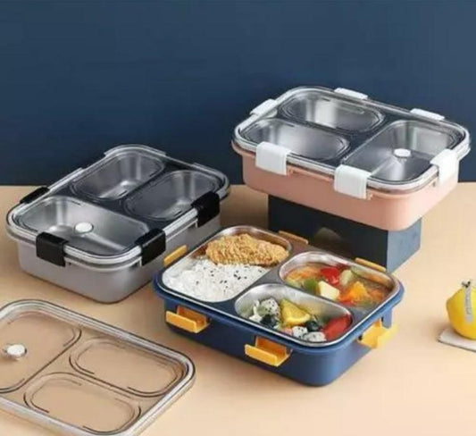 Multicolor Leak Proof 3 Compartment Stainless Steel Lunch Boxes