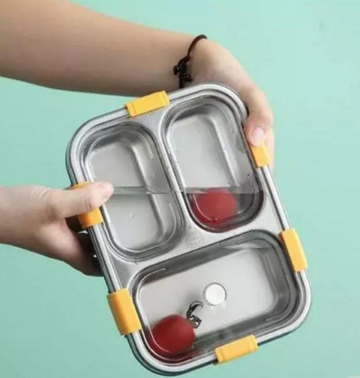 Multicolor Leak Proof 3 Compartment Stainless Steel Lunch Boxes